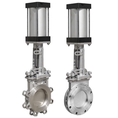 SS304 slurry pneumatische flensmesafsluiter met nokken, luchtcilinderbesturing