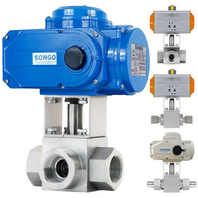 SS316 Motorized Electric Actuator Ball Valve 40Mpa DN32 110V AC Forged 5000 PSI 3 Way
