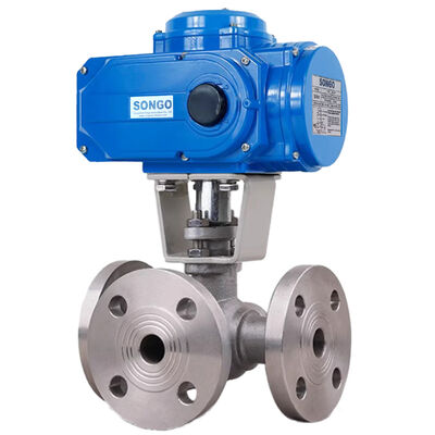 3way Flange Motorized Ball Valve T/L Port DC24V On Off 4-20mA RS485 Regulation Valve